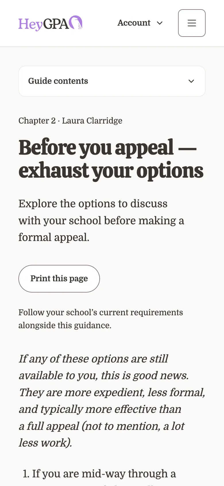 The Guide open on a phone at Chapter 2